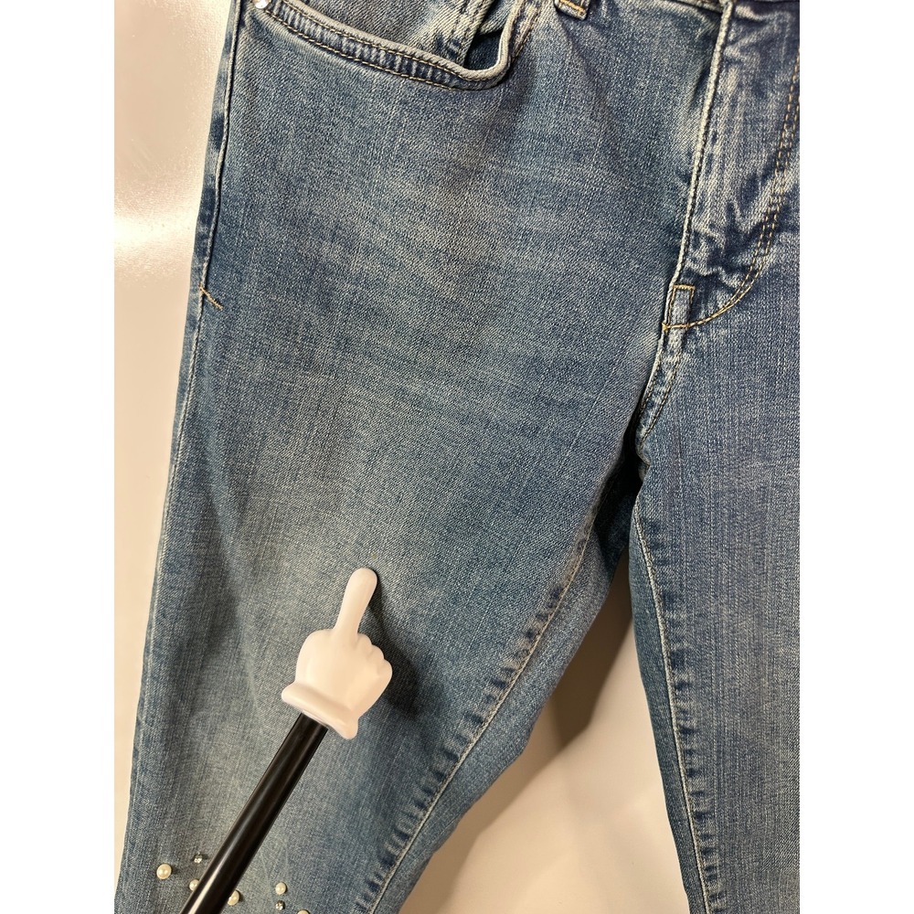 Pilcro Hyphen Pearl Mid-Rise Relaxed Boyfriend Jeans 25 Petite Embellished Crop - Picture 5 of 16